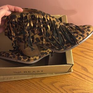Cheetah Print Fringe Booties